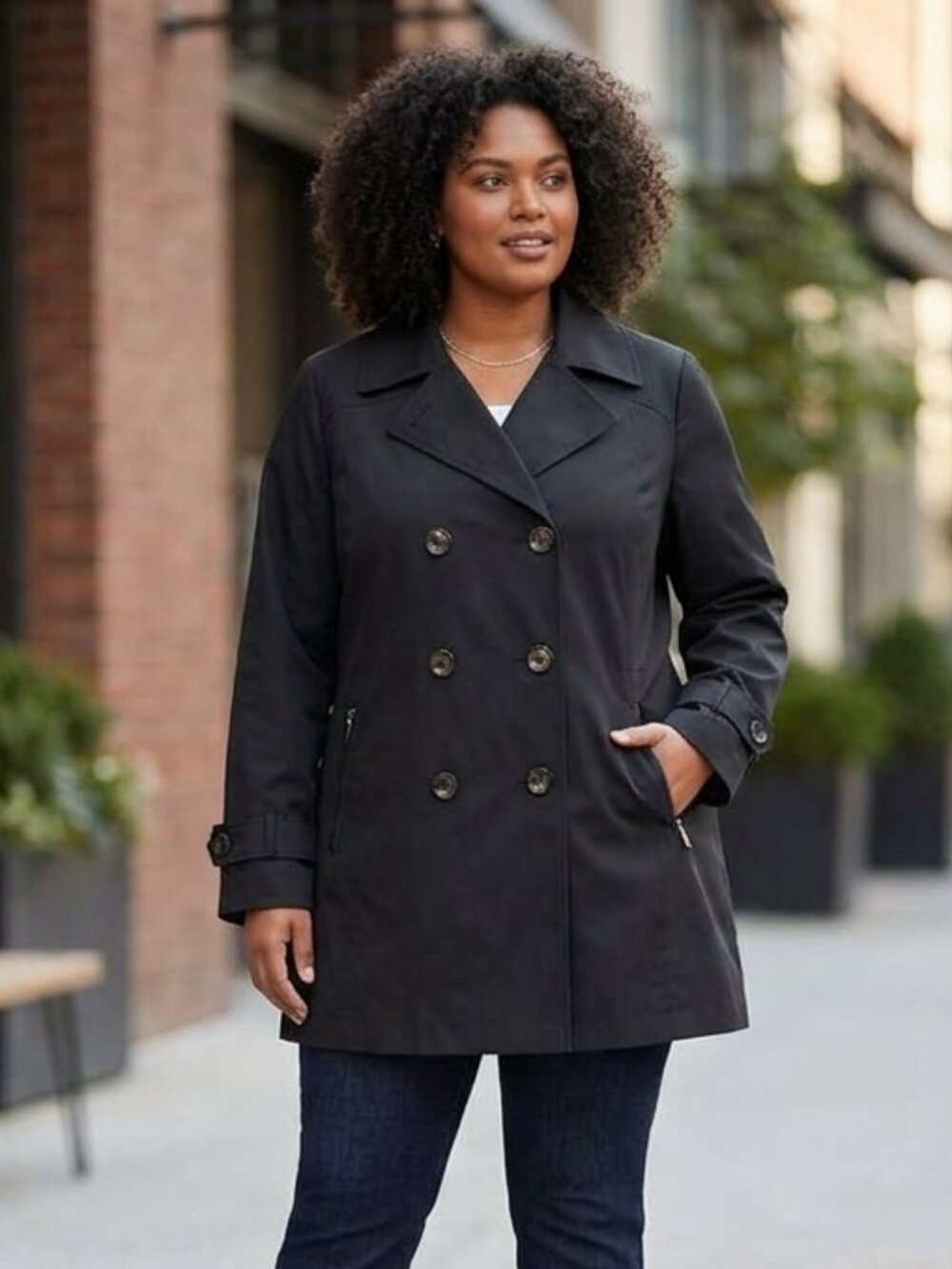 NWT Jones New York Black Short Trench Coat Jacket Double Breasted Plus Size 3X